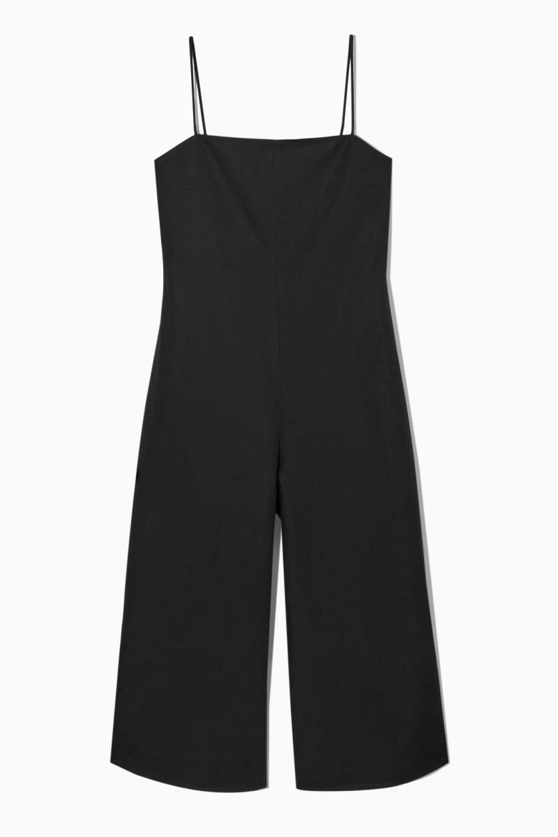COS Belted Linen-blend Széles Cipő-leg Jumpsuit Női Fekete | GXS-926357