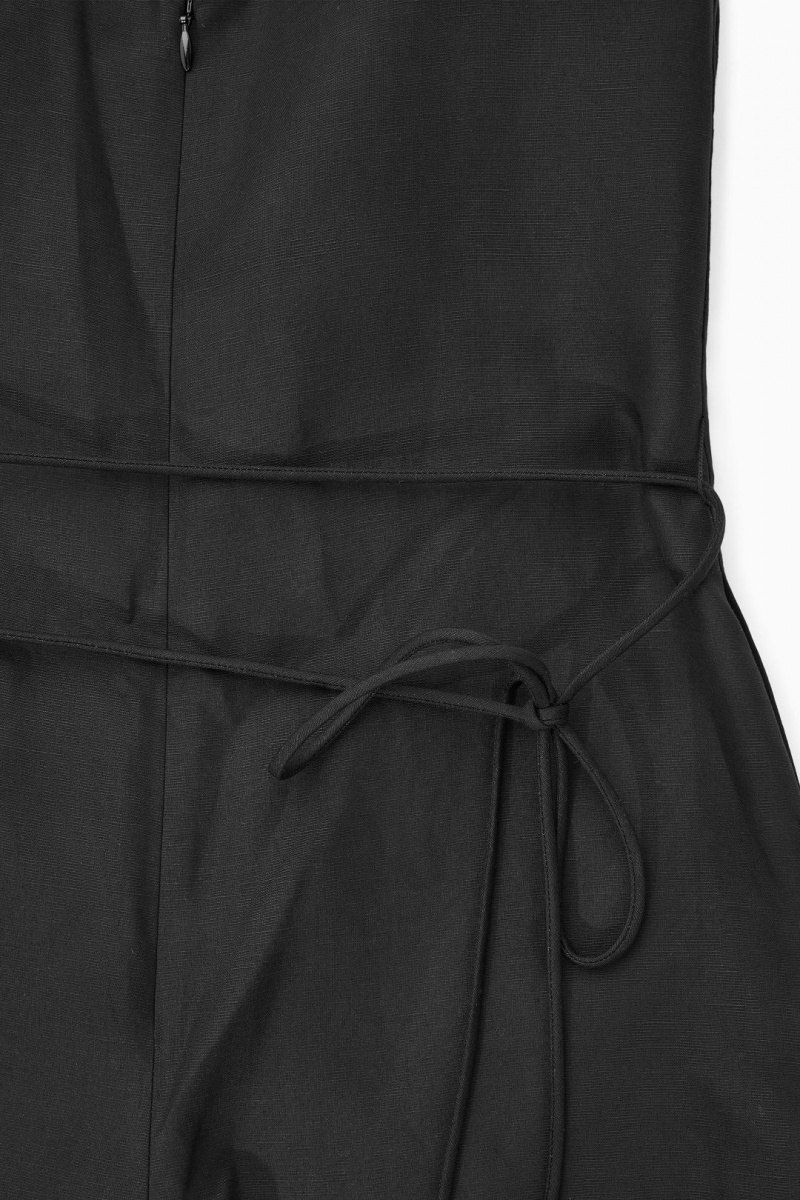 COS Belted Linen-blend Széles Cipő-leg Jumpsuit Női Fekete | GXS-926357