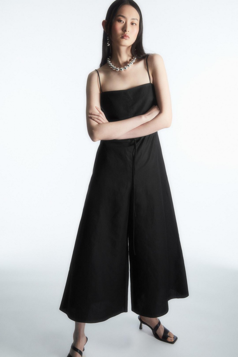 COS Belted Linen-blend Széles Cipő-leg Jumpsuit Női Fekete | GXS-926357