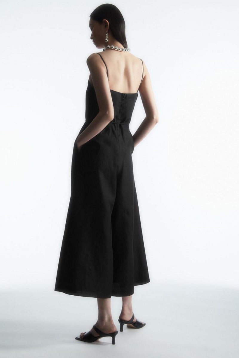 COS Belted Linen-blend Széles Cipő-leg Ruha Női Fekete | TYQ-430925