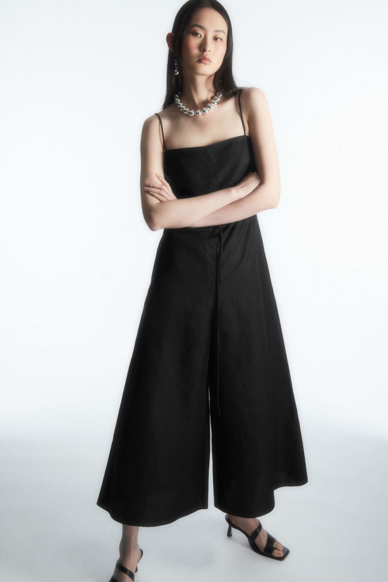 COS Belted Linen-blend Széles Cipő-leg Ruha Női Fekete | TYQ-430925