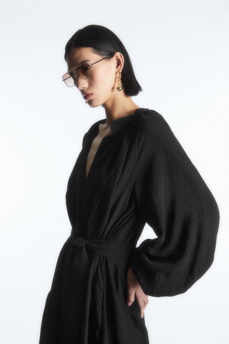 COS Belted Midi Shirt Ruha Női Fekete | QTH-269458