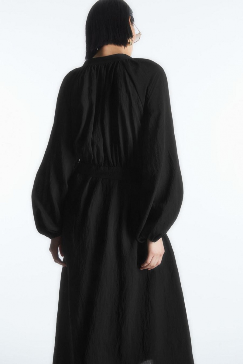 COS Belted Midi Shirt Ruha Női Fekete | QTH-269458