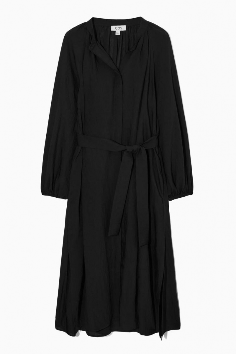 COS Belted Midi Shirt Ruha Női Fekete | QTH-269458