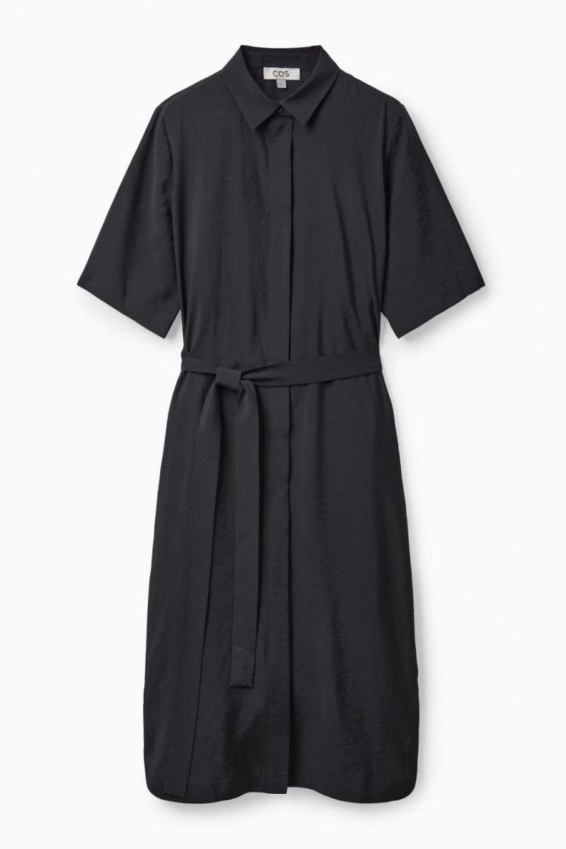 COS Belted Midi Shirt Ruha Női Sötétkék | PAV-738641