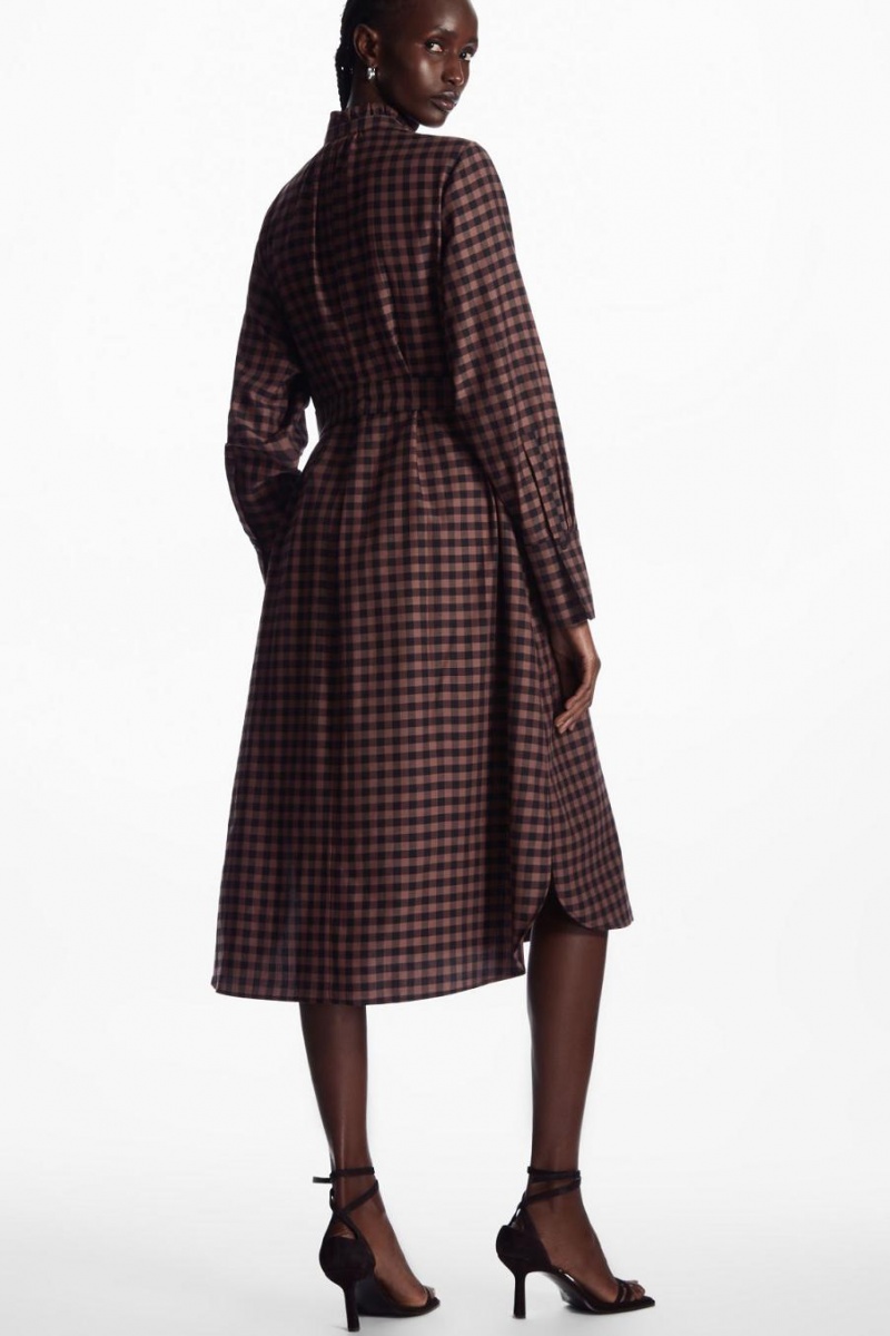 COS Belted Ruffled Midi Shirt Ruha Női Barna Fekete | JXU-358716