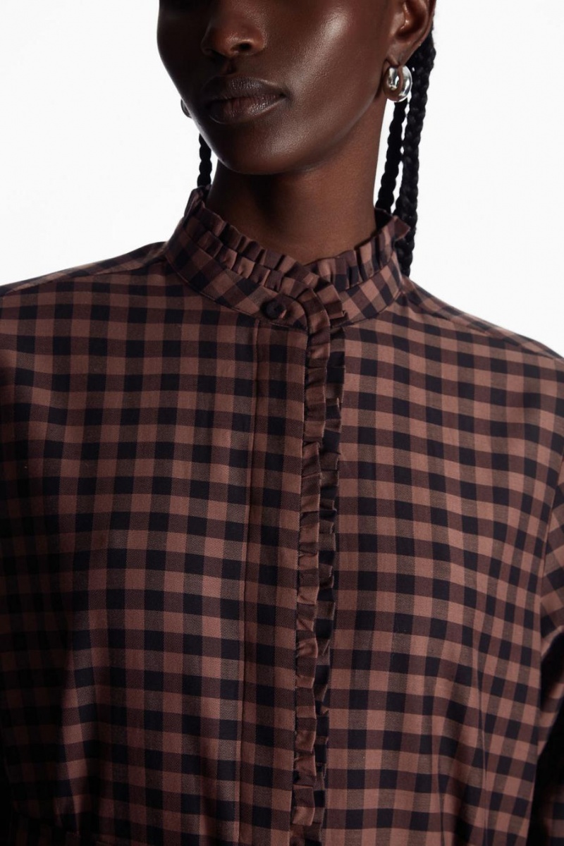 COS Belted Ruffled Midi Shirt Ruha Női Barna Fekete | JXU-358716