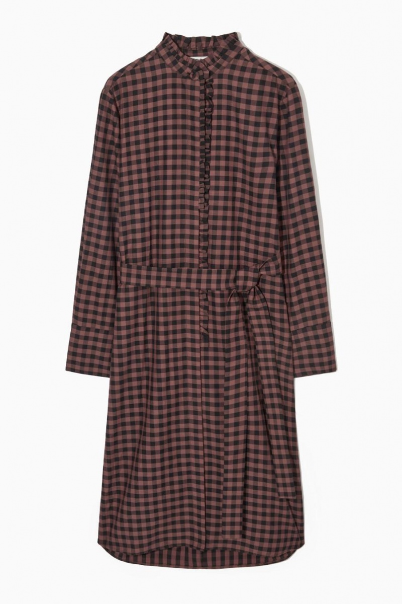 COS Belted Ruffled Midi Shirt Ruha Női Barna Fekete | JXU-358716
