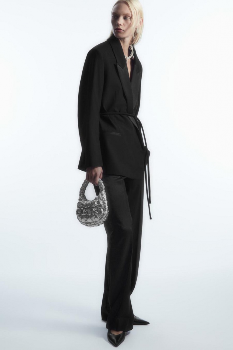 COS Belted Satin-lapel Tuxedo Blézer Női Fekete | VLB-205493