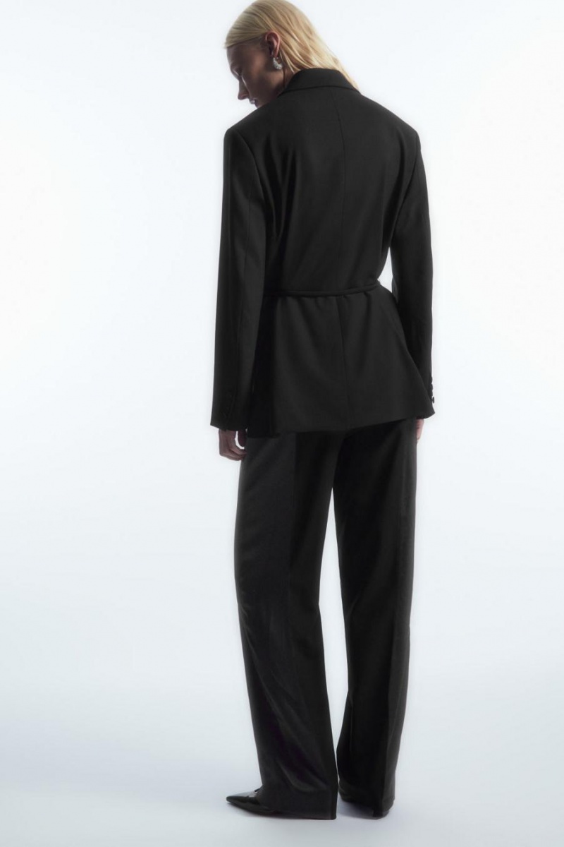 COS Belted Satin-lapel Tuxedo Blézer Női Fekete | VLB-205493