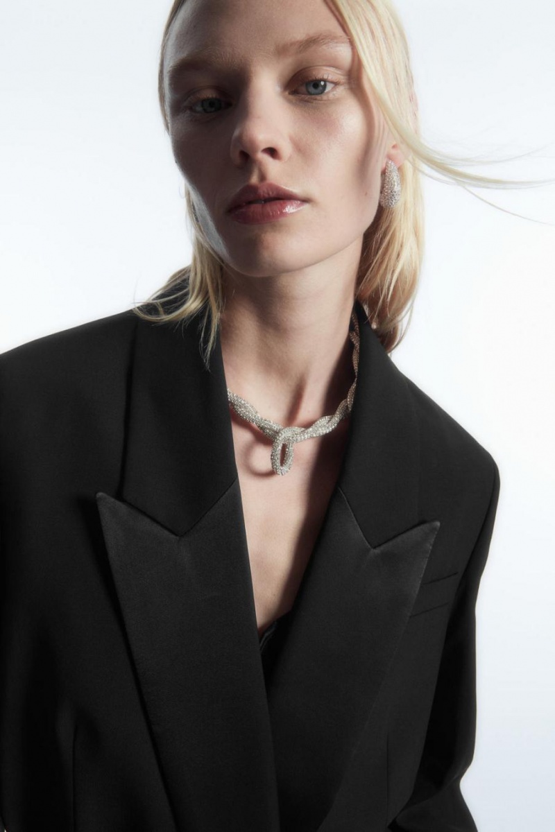 COS Belted Satin-lapel Tuxedo Blézer Női Fekete | VLB-205493