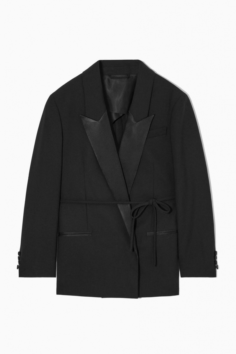 COS Belted Satin-lapel Tuxedo Blézer Női Fekete | VLB-205493