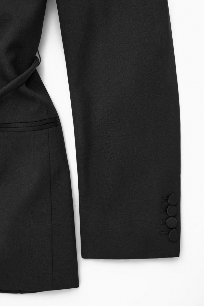COS Belted Satin-lapel Tuxedo Blézer Női Fekete | VLB-205493
