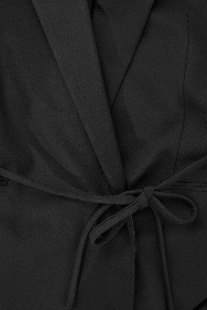 COS Belted Satin-lapel Tuxedo Blézer Női Fekete | VLB-205493