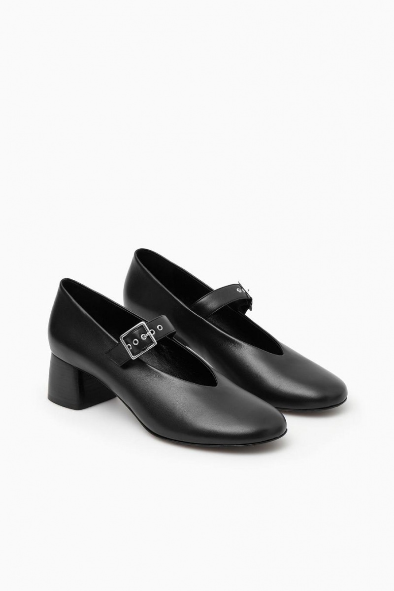 COS Block-heel Bőr Pumps Mary Jane Női Fekete | JNY-798436