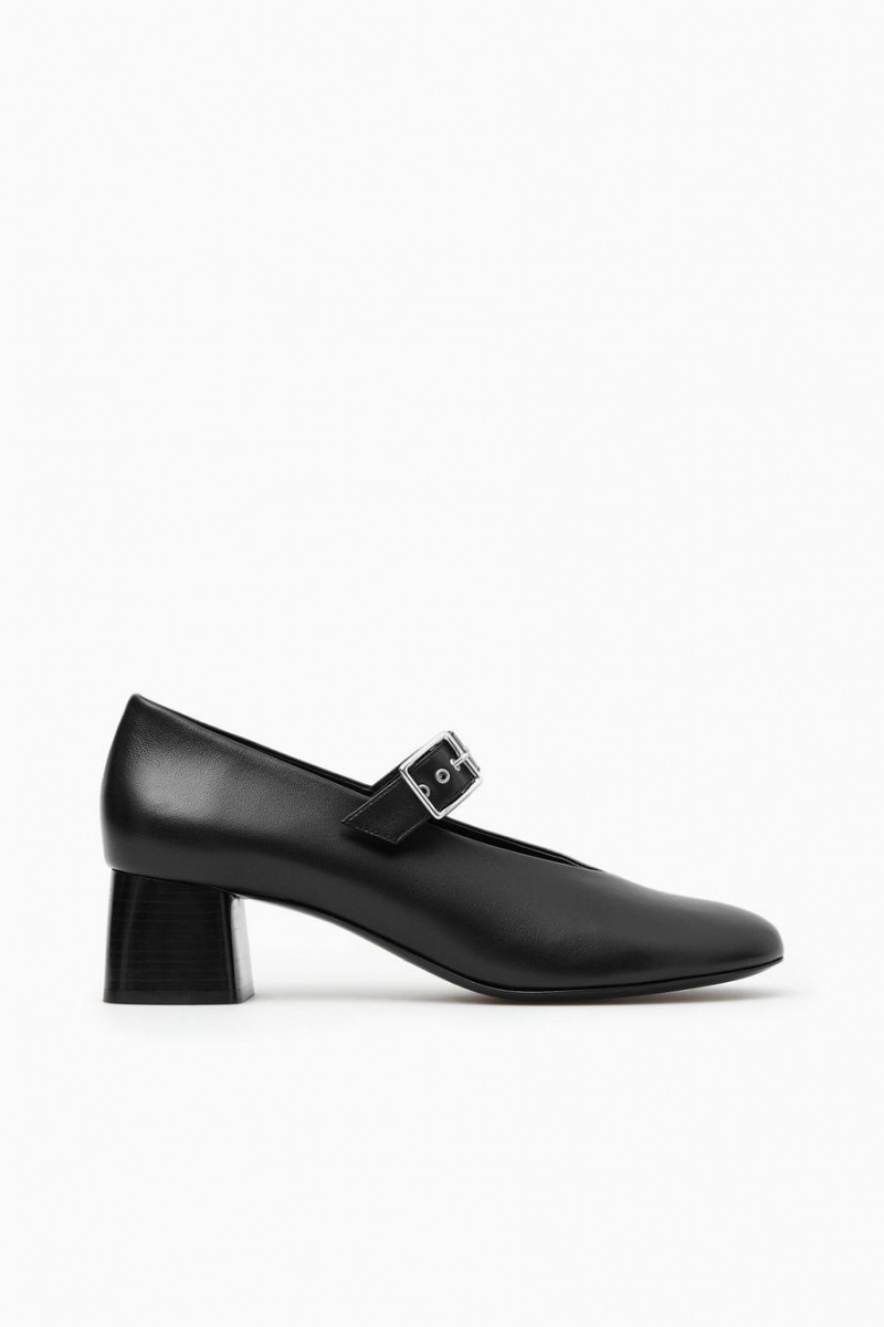 COS Block-heel Bőr Pumps Mary Jane Női Fekete | JNY-798436