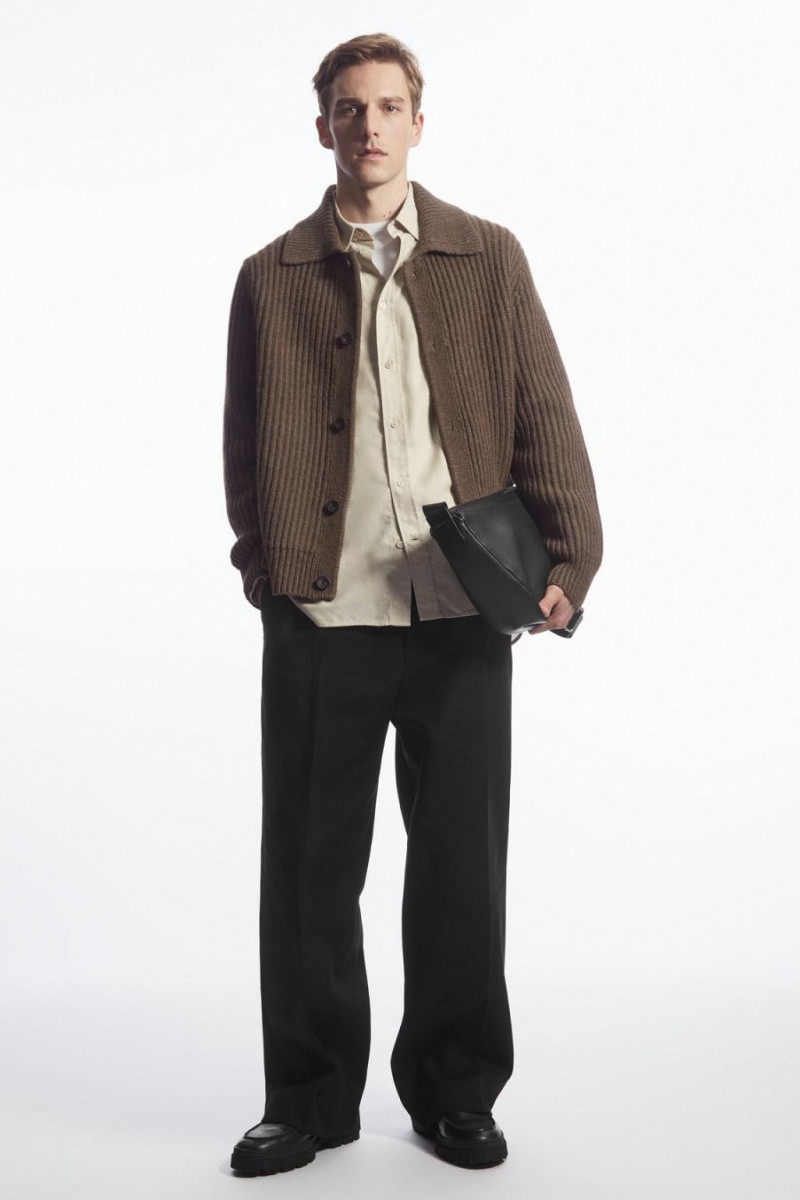COS Bordázott Alpaca-blend Kardigán Férfi Barna | LPF-763940