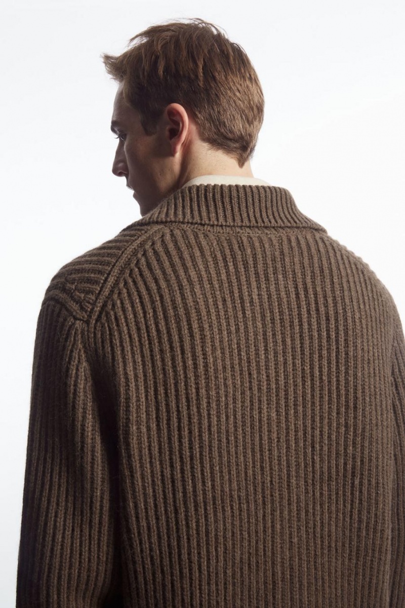 COS Bordázott Alpaca-blend Kardigán Férfi Barna | LPF-763940
