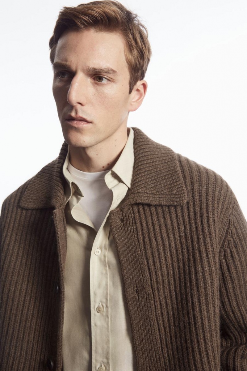 COS Bordázott Alpaca-blend Kardigán Férfi Barna | LPF-763940