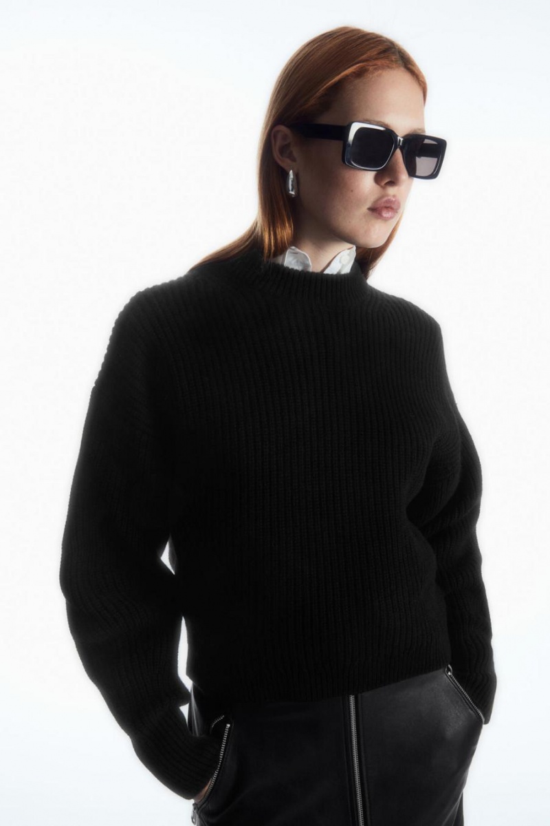 COS Bordázott Cashmere-blend Jumpers Női Fekete | EMA-402379
