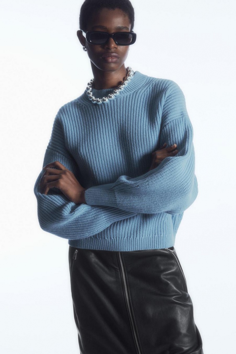 COS Bordázott Cashmere-blend Jumpers Női Világos Kék | XOK-530216