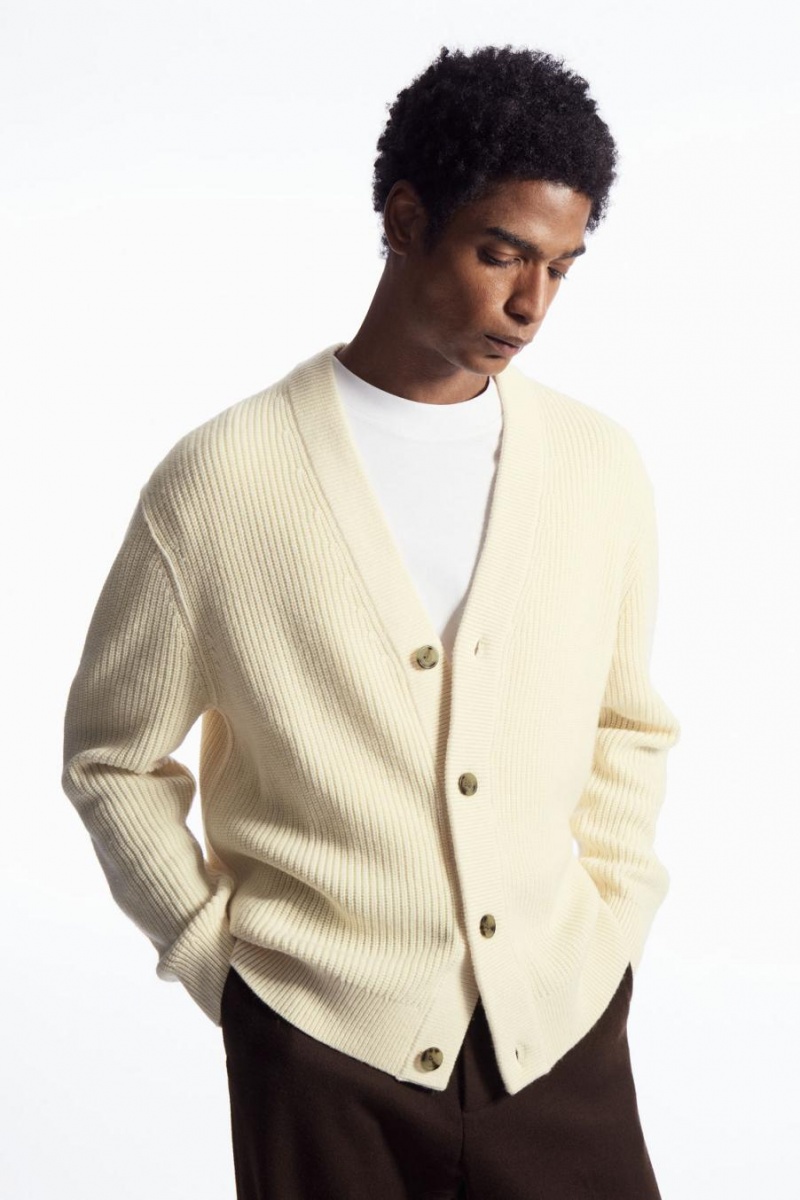 COS Bordázott Gyapjú And Cashmere Kardigán Férfi Krém | FNY-742398