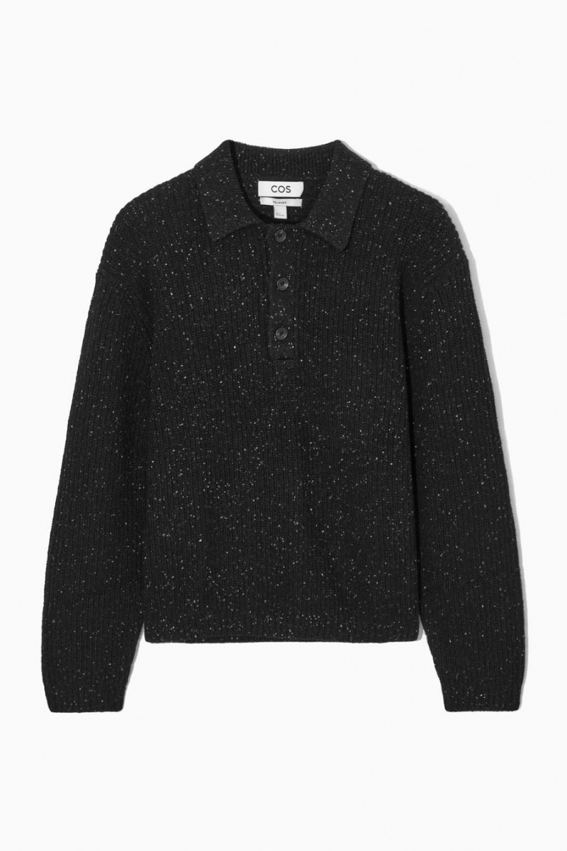 COS Bordázott Gyapjú And Cashmere-blend Pólóing Férfi Fekete | IAH-137925