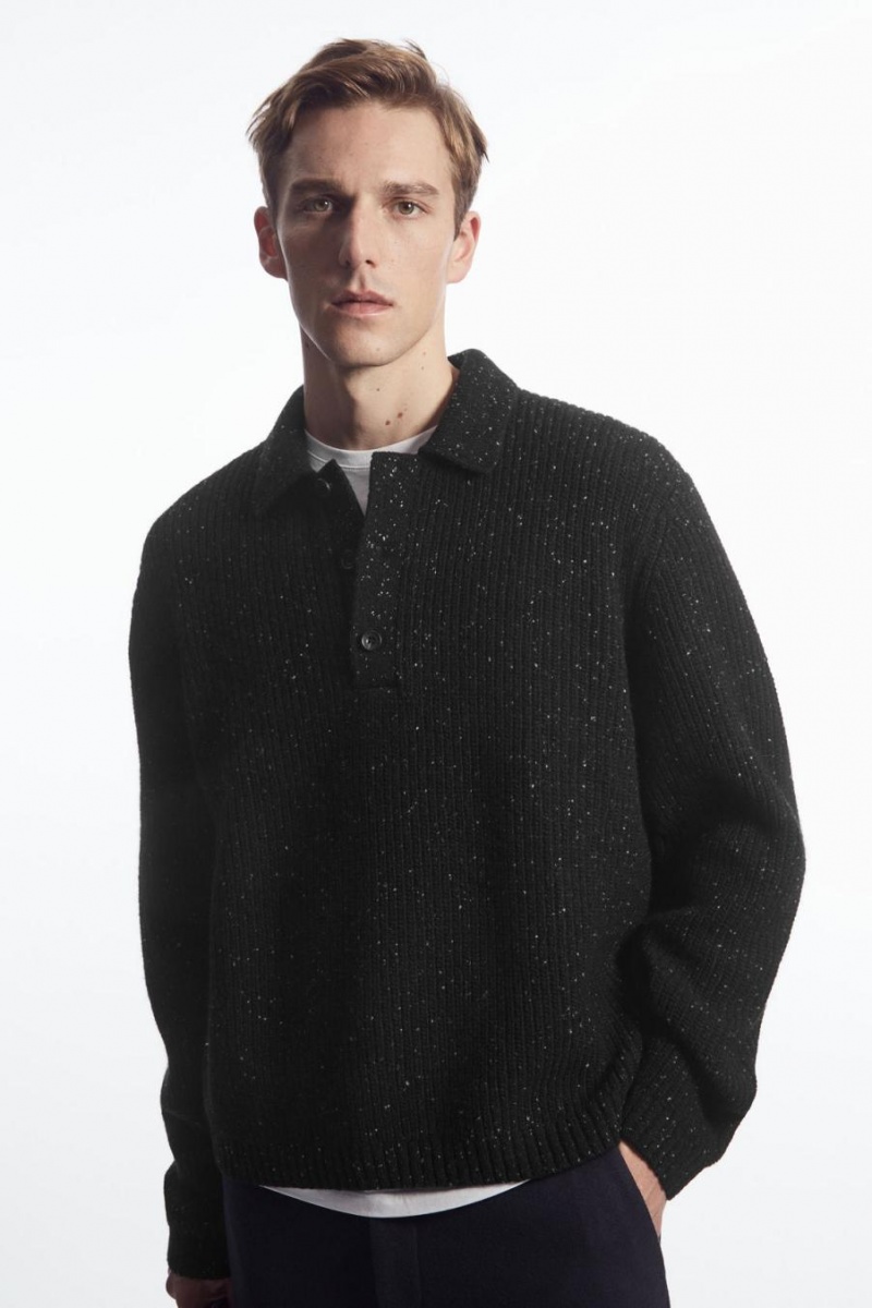 COS Bordázott Gyapjú And Cashmere-blend Pólóing Férfi Fekete | IAH-137925