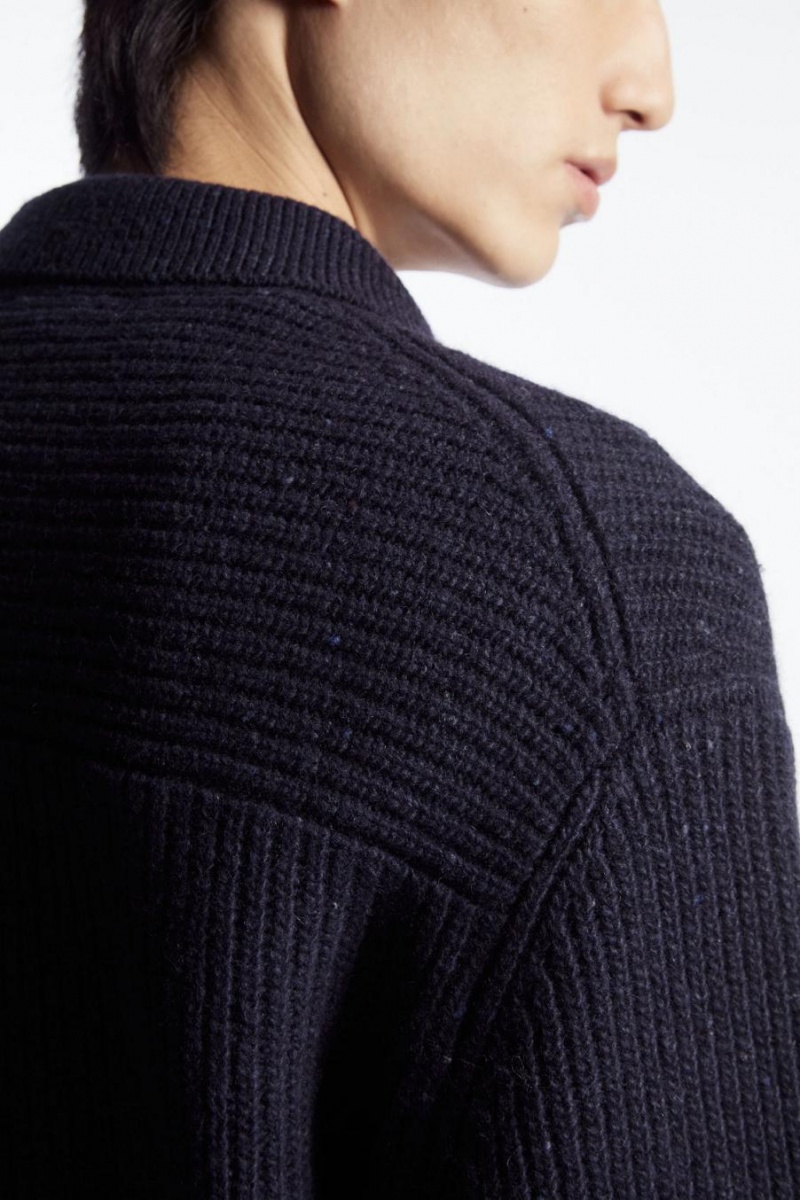 COS Bordázott Gyapjú And Cashmere-blend Pólóing Férfi Sötétkék | CTU-359147