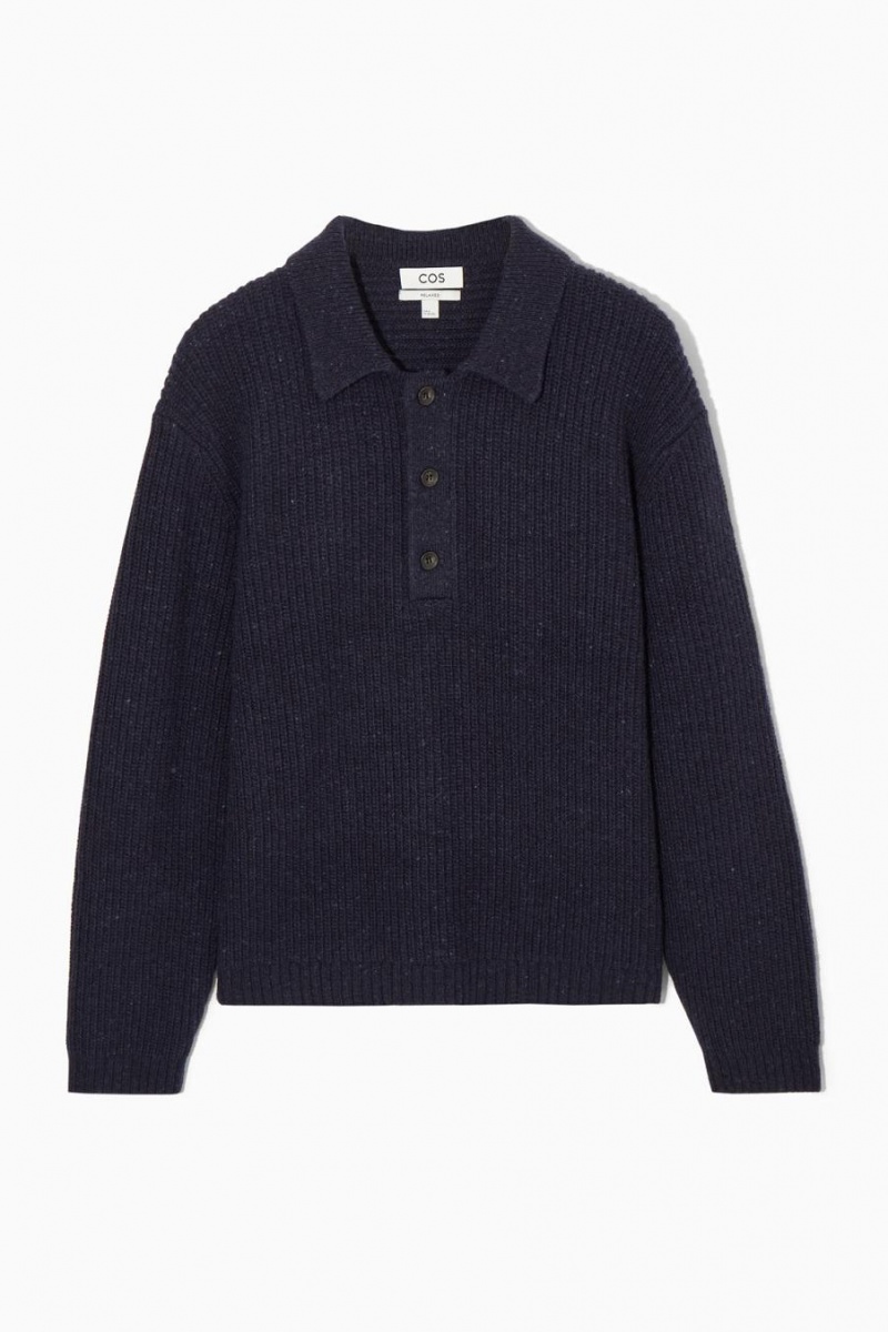 COS Bordázott Gyapjú And Cashmere-blend Pólóing Férfi Sötétkék | CTU-359147