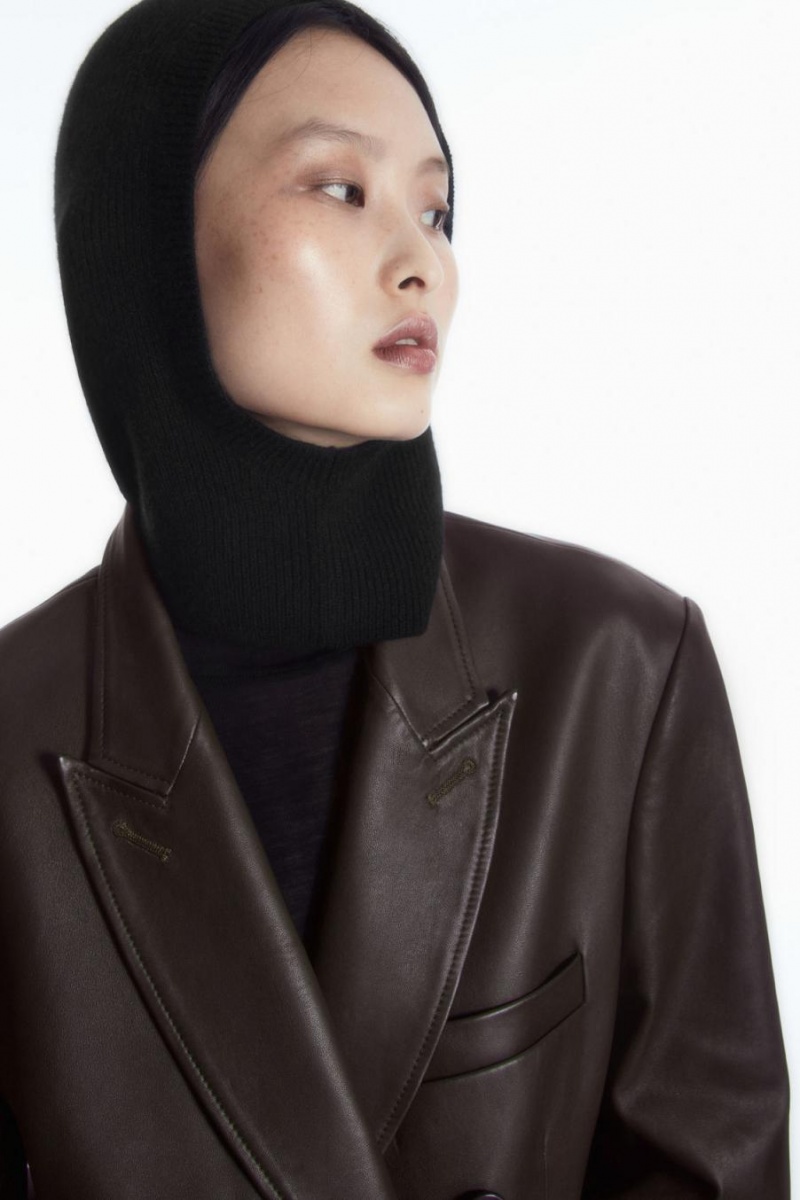 COS Bordázott Gyapjú-cashmere Balaclava Női Fekete | NFV-056274