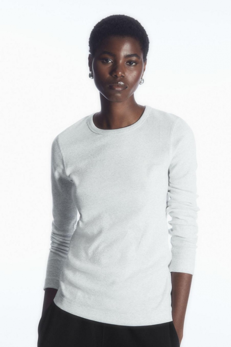 COS Bordázott Jersey Long-sleeved Felső Női Szürke | GIO-903548