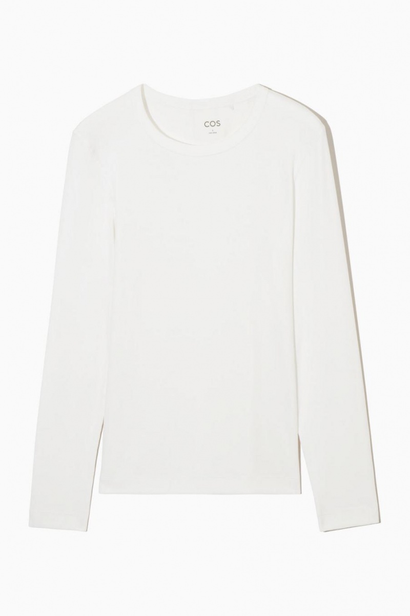 COS Bordázott Jersey Long-sleeved Felső Női Fehér | GFC-587430