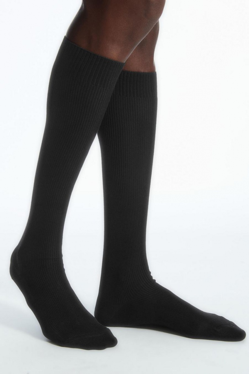 COS Bordázott Knee-high Zokni Női Fekete | IML-504239