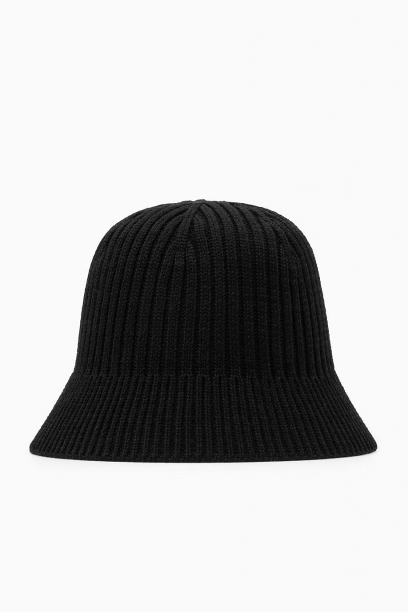 COS Bordázott Merino Gyapjú Bucket Kalap Női Fekete | ODM-521870