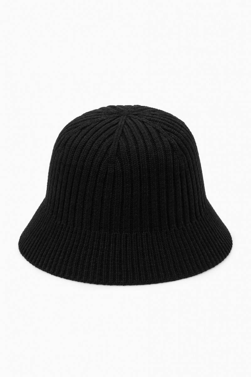 COS Bordázott Merino Gyapjú Bucket Kalap Női Fekete | ODM-521870