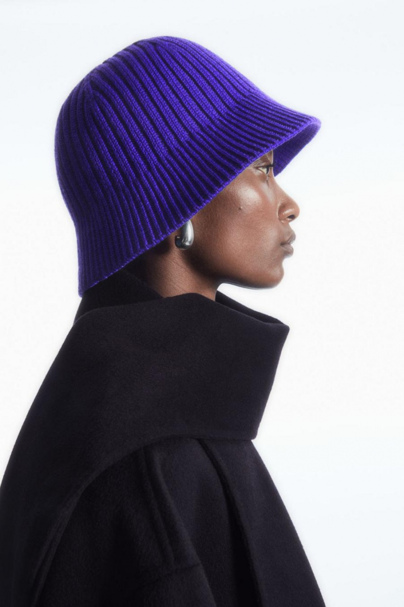 COS Bordázott Merino Gyapjú Bucket Kalap Női Kék | IBM-560912