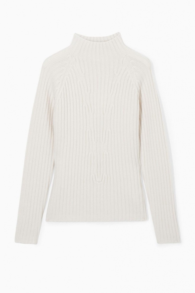 COS Bordázott Pure Cashmere Turtleneck Jumpers Női Fehér | TXW-914862
