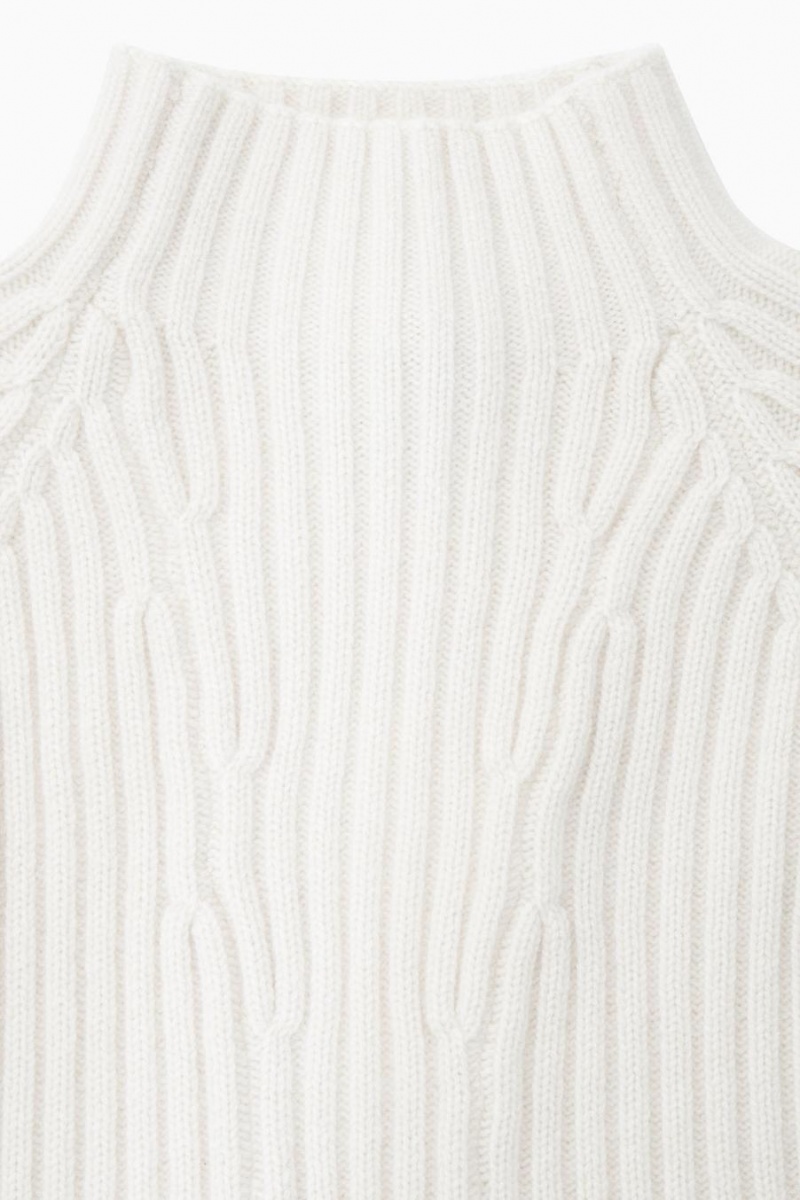 COS Bordázott Pure Cashmere Turtleneck Jumpers Női Fehér | TXW-914862