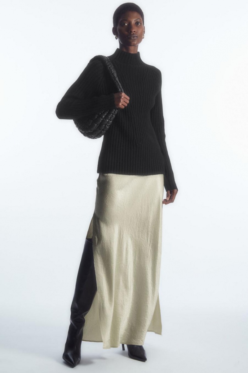 COS Bordázott Pure Cashmere Turtleneck Jumpers Női Fekete | JMP-890172