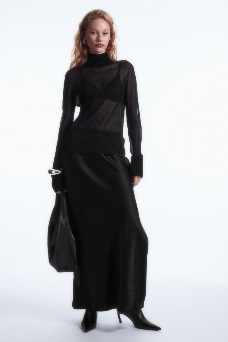 COS Bordázott Sheer Turtleneck Felső Női Fekete | OSY-826057