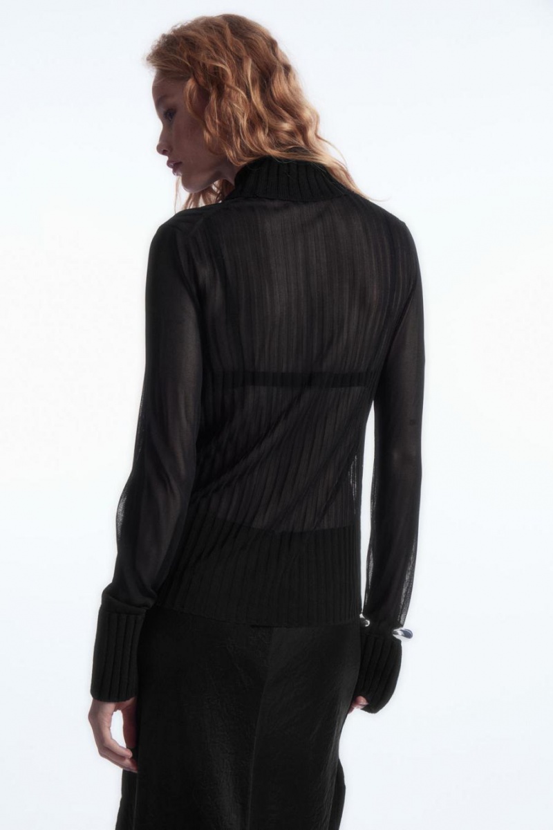 COS Bordázott Sheer Turtleneck Felső Női Fekete | OSY-826057