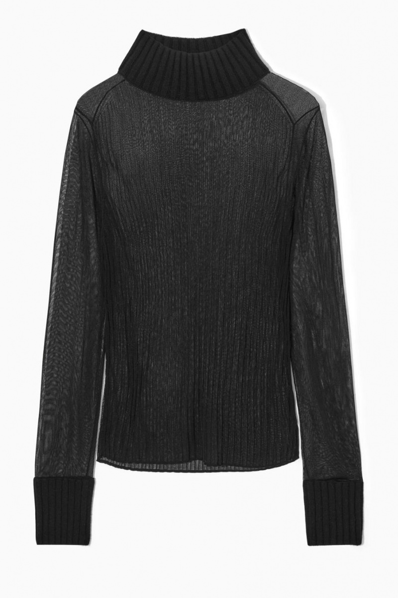 COS Bordázott Sheer Turtleneck Felső Női Fekete | OSY-826057