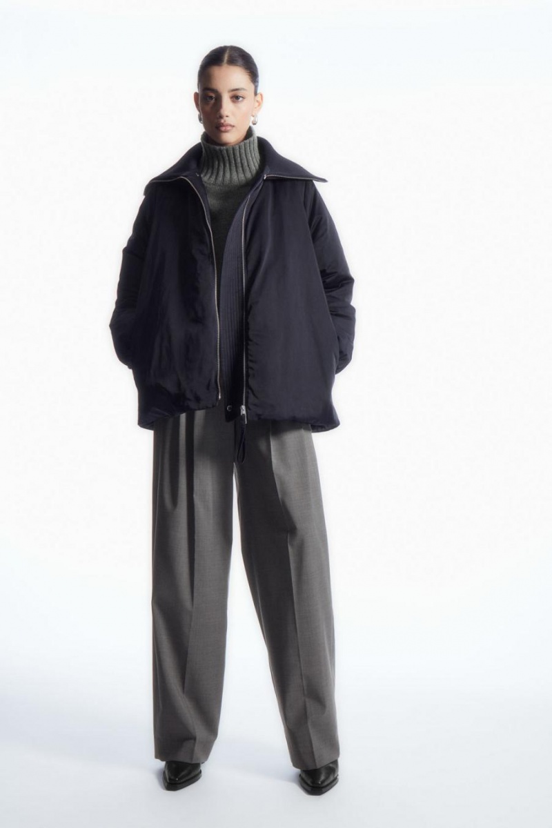 COS Bordázott-collar Puffer Kabát Női Sötétkék | FJM-312748