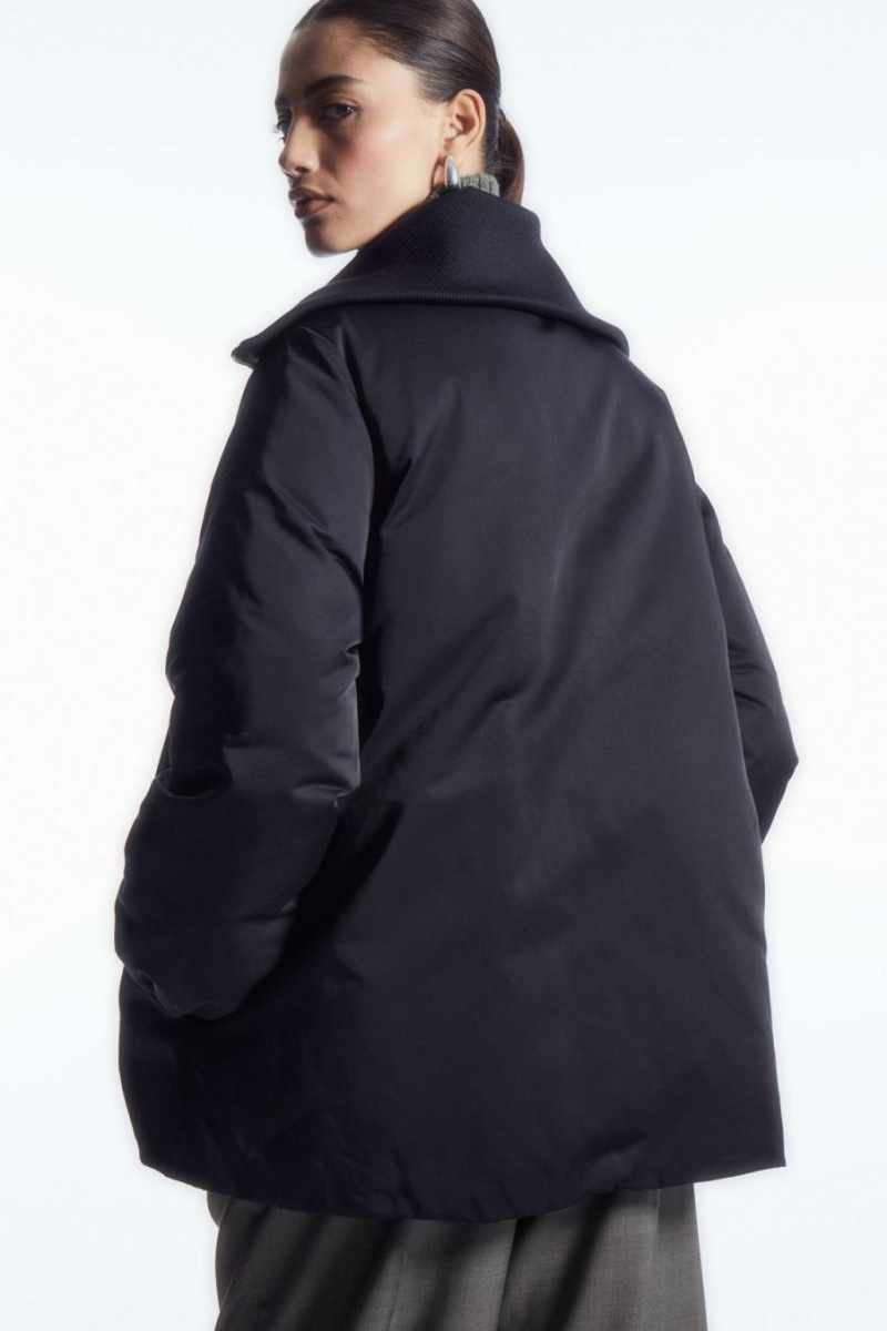 COS Bordázott-collar Puffer Kabát Női Sötétkék | FJM-312748