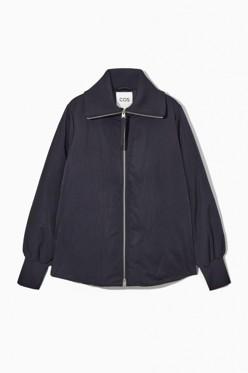 COS Bordázott-collar Puffer Kabát Női Sötétkék | FJM-312748