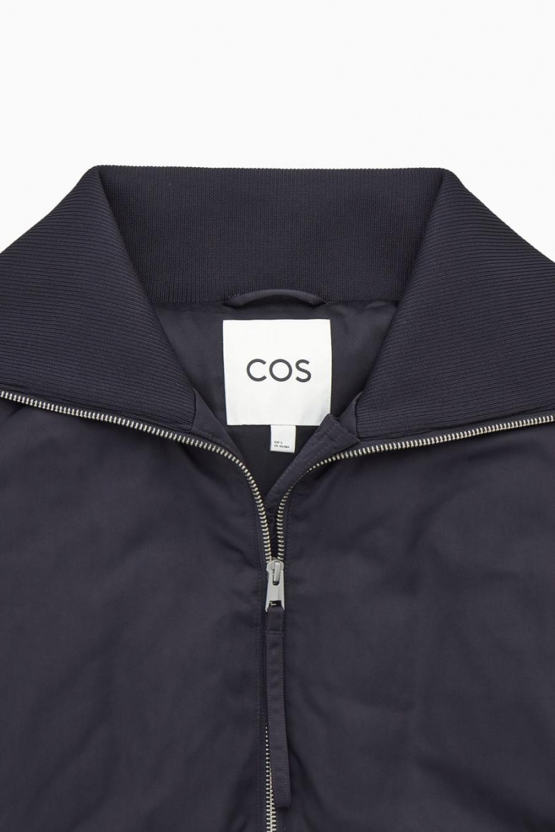 COS Bordázott-collar Puffer Kabát Női Sötétkék | FJM-312748