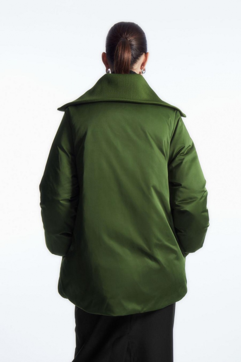COS Bordázott-collar Puffer Kabát Női Sötétzöld | UDL-983570