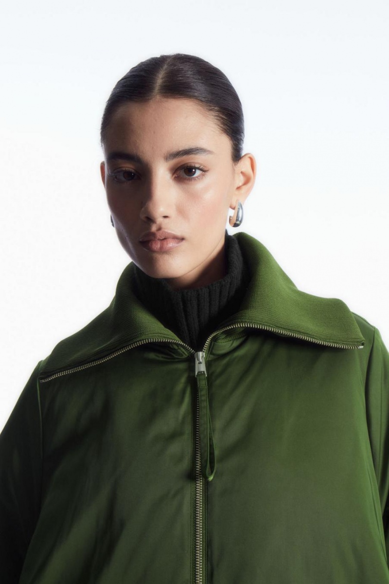 COS Bordázott-collar Puffer Kabát Női Sötétzöld | UDL-983570