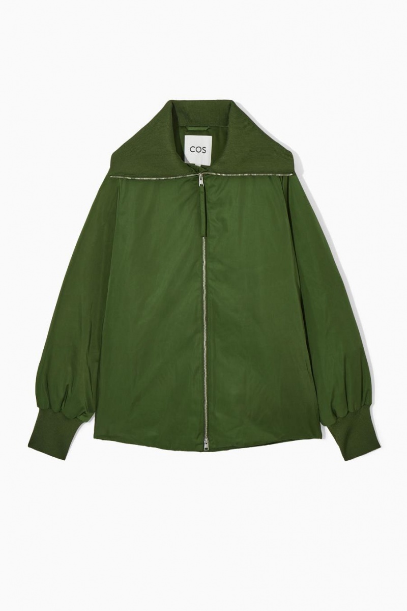 COS Bordázott-collar Puffer Kabát Női Sötétzöld | UDL-983570